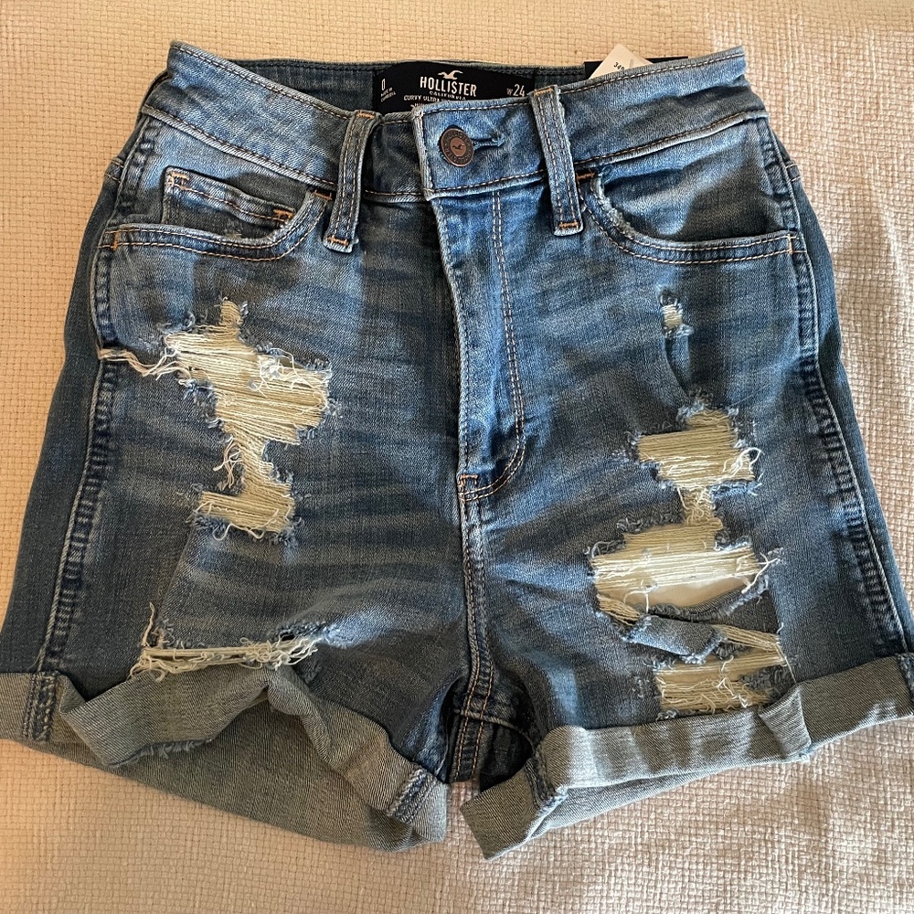 Distressed jean shorts